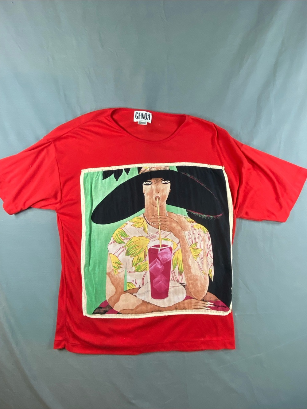 Vintage Genoa Red Graphic unisex 90s Short-Sleeve Shirt one size